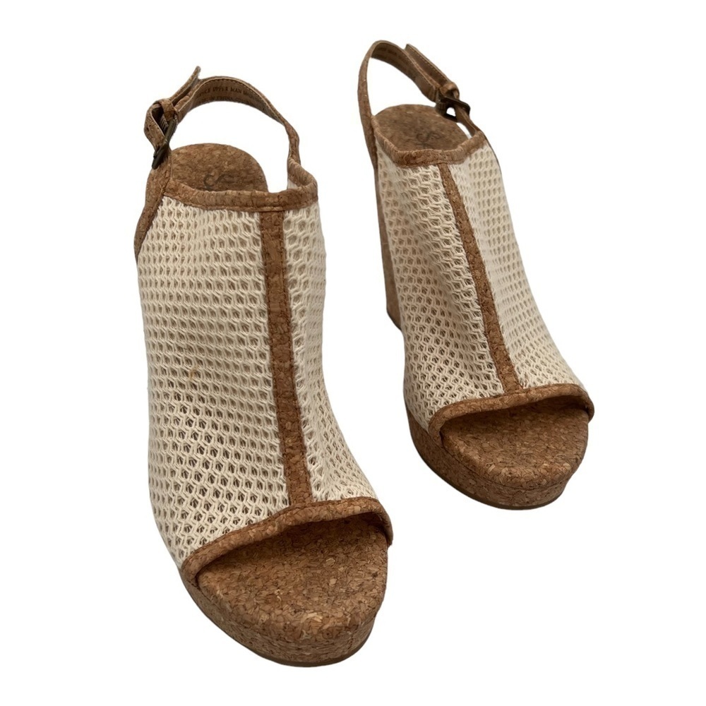 Splendid Tan Cork Mesh Platform Wedge Espadrille Sandals Size 9 Women’s
